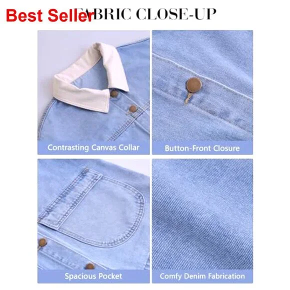 Oversized Denim Jacket Shacket with Pockets, Lightweight Spring Barn Coat